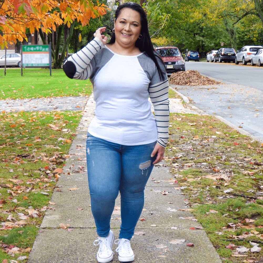 Raglan Striped Long Sleeve Top - White